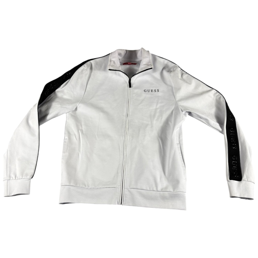 Guess Los Angeles Track Jacket Mens XS White Full Zip Side Stripe Logo Casual